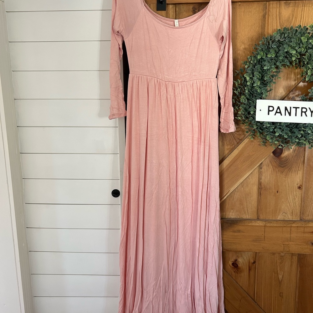 Elegant Maternity Pink Long Sleeve Dress